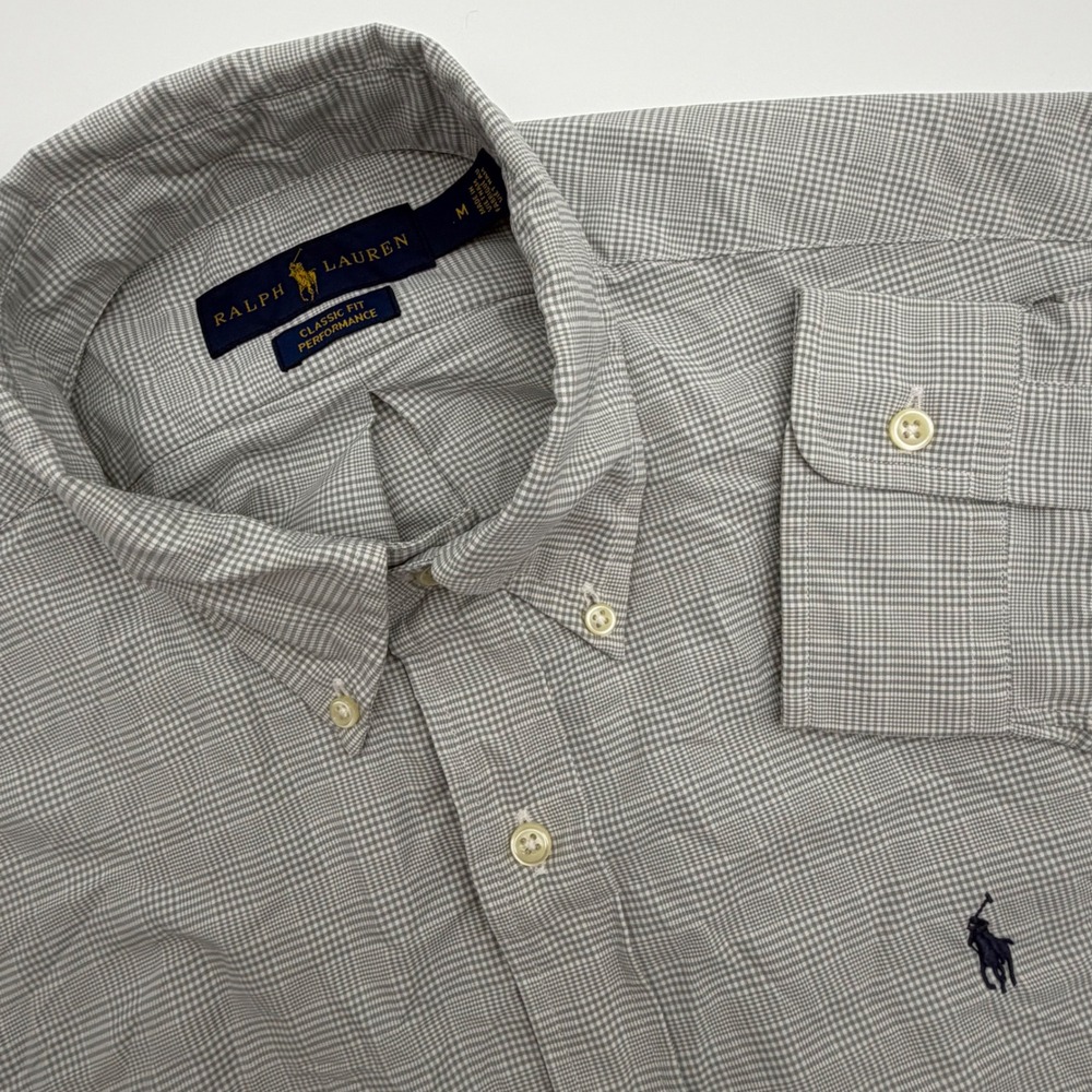 Ralph Lauren Classic Fit Performance Shirt Mens Medium Grey Plaid Button Down